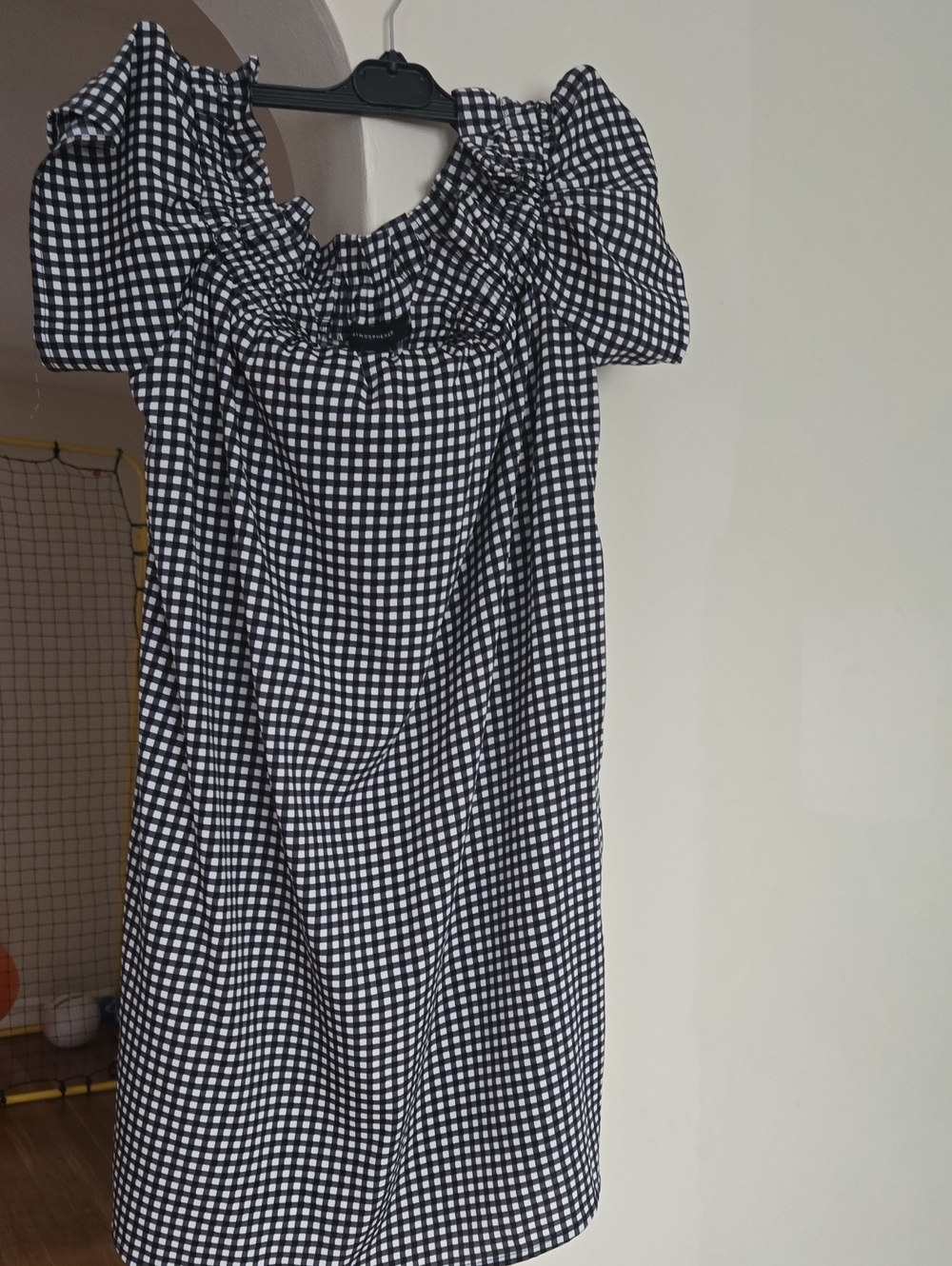 Atmosphere Black and White Gingham Off-Shoulder Dress